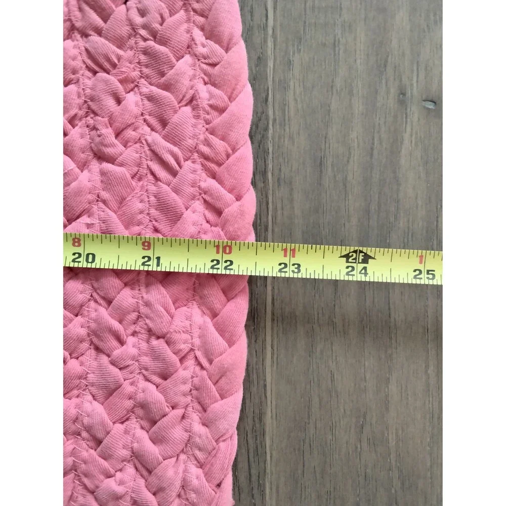 Braided Rag Rug Oval 22.5 x 29 Coral Pink Yellow Gold White